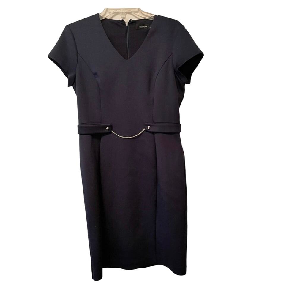 Ellen Tracy Navy Scuba Knit Sheath Dress Size 8